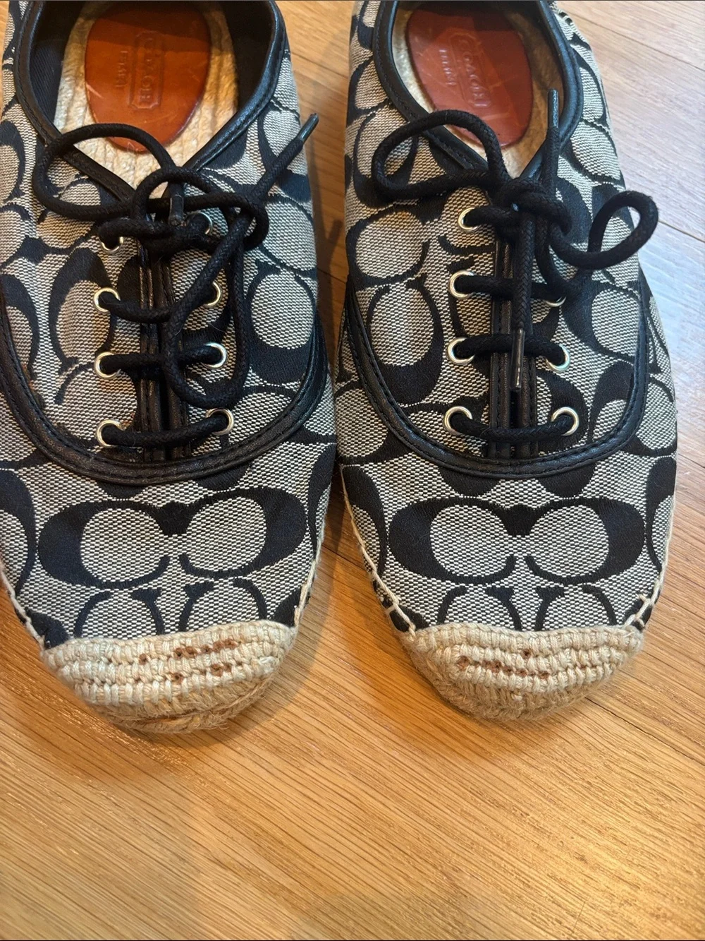 Coach Espadrille Flats Signature Print Black Size 9